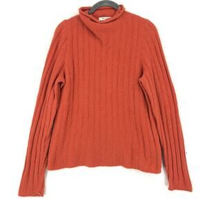 Madewell Sweater Alpaca Womens Medium Orange Mock Neck Wool Stretch Rib Knit